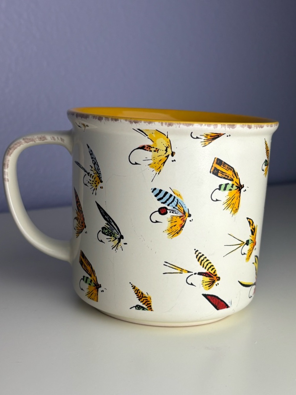 Ceramic So Fly Pattern Mug in Mustard Yellow and Cream Lip States “So Fly” - Picture 2 of 7